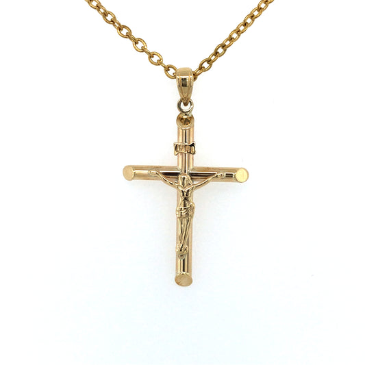 9K YG Round Crucifix Cross Pendant