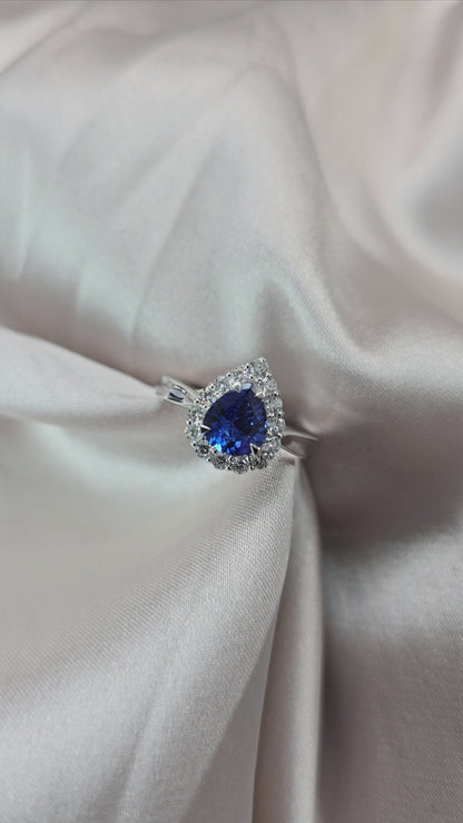 1.20ct Ceylon Sapphire +.35ct Dia Halo Ring 18kt