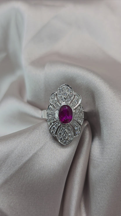 1.38ct Natural ruby + 0.70ct Dia Ring 18kt White Gold