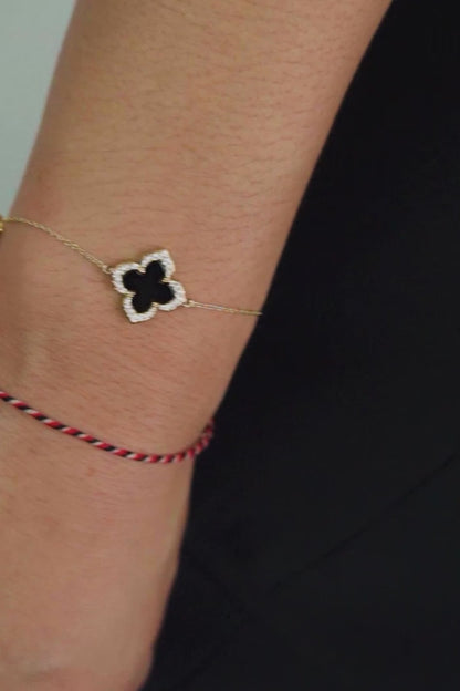 GEORGINI MIDNIGHT VELVET BLACK AGATE FAIRWATER BRACELET GOLD