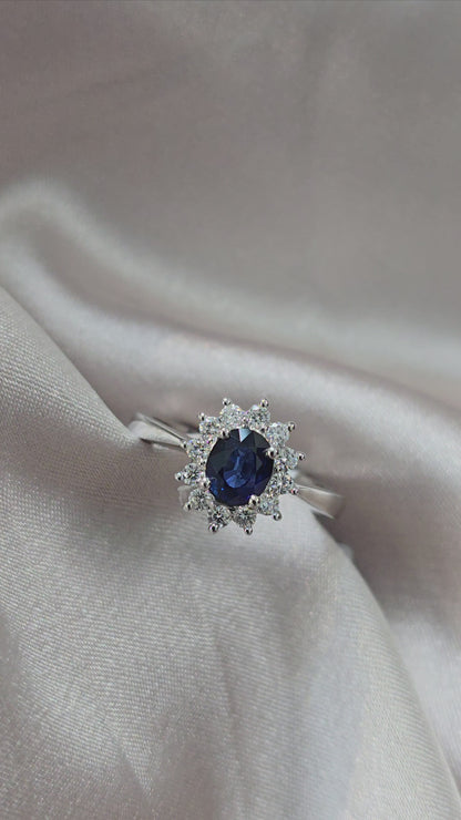 0.92ct Oval Sapphire + 0.27ct Dia Halo 18kt WG