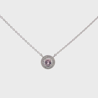 MILESTONE MORG PINK BERYL ZIRCONIA HALO PENDANT IN SILVER