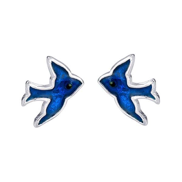 Large Enamel Blue Bird Studs
