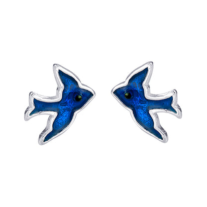 Large Enamel Blue Bird Studs
