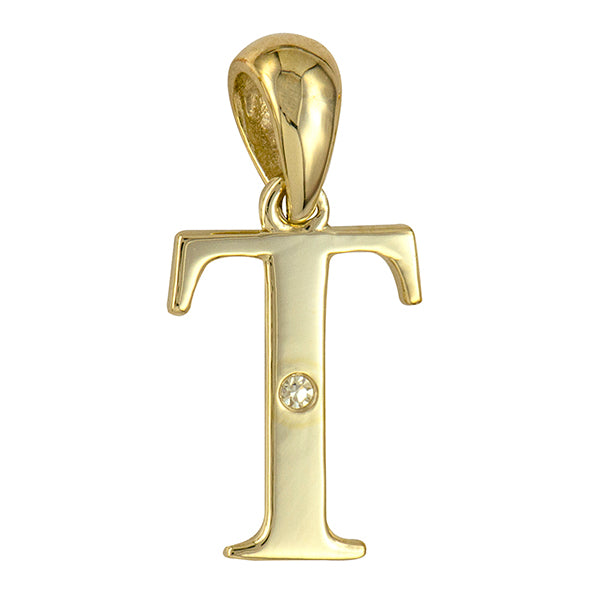 9Y Diamond Set Block Initial T Charm