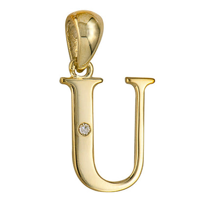 Diamond Set Block Initial Charm — U