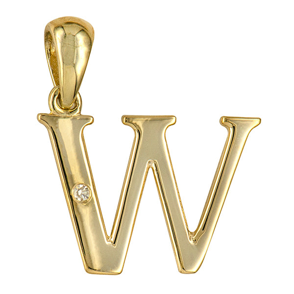 9Y Diamond Set Block Initial W Charm