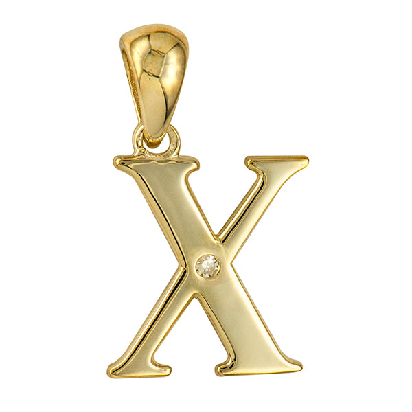 9Y Diamond Set Block Initial X Charm