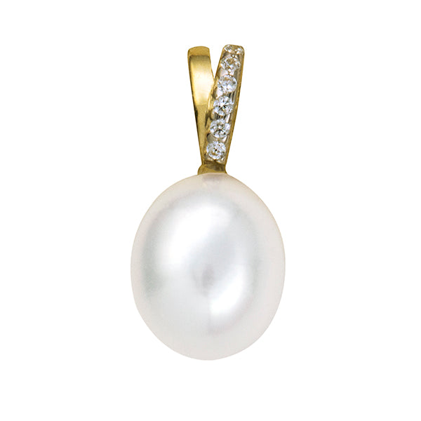 Oval Freshwater Cultured Pearl/White Cz Pendant