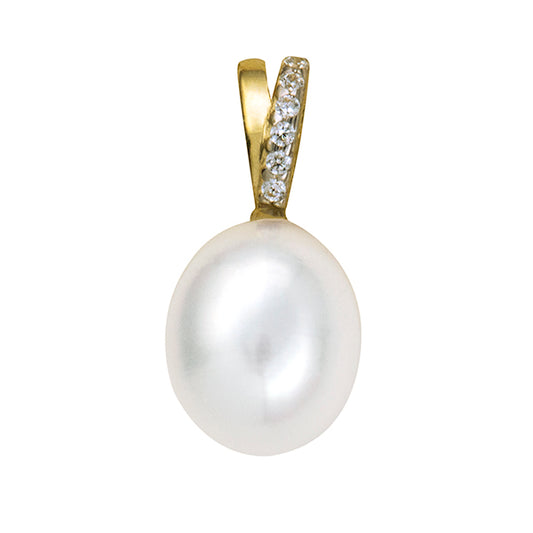 Oval Freshwater Cultured Pearl/White Cz Pendant
