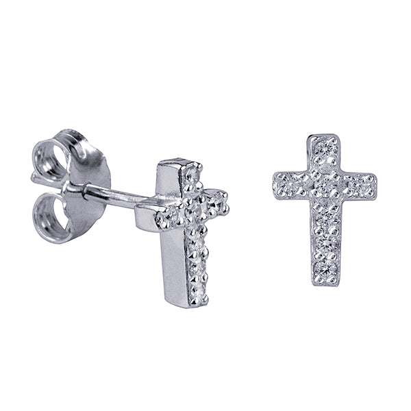 White Cz Cross Studs