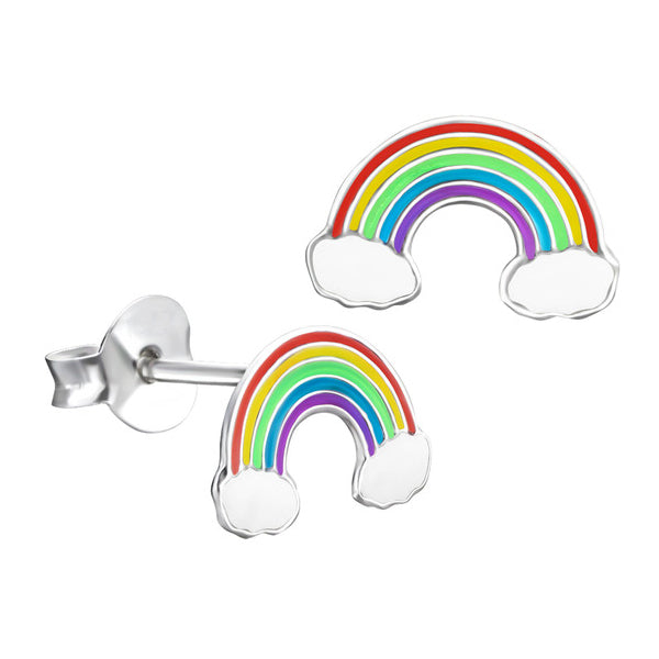 Rainbow Enamel Rainbow with Clouds Studs