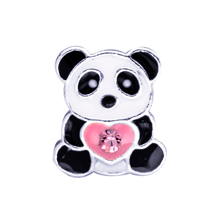 Black/White Enamel Panda with Pink Heart + Crystal Studs