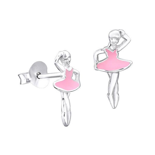 Pink Enamel Ballerina Studs
